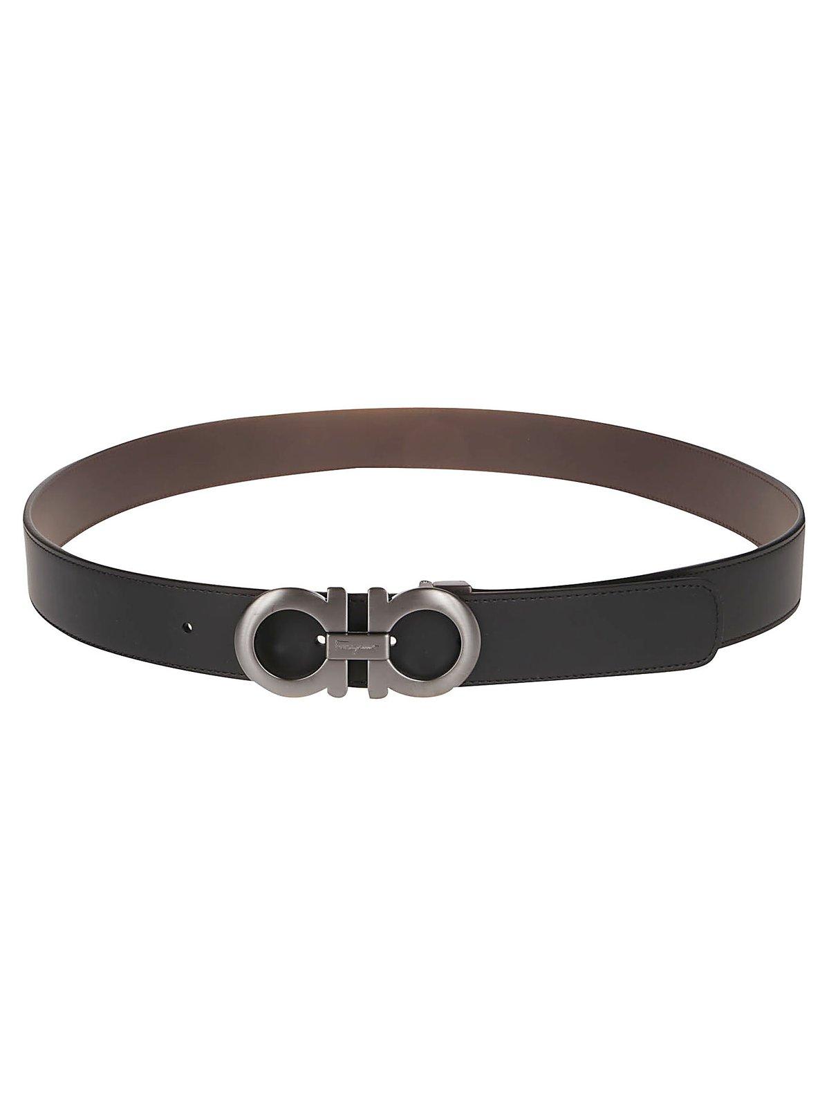 Shop Ferragamo Reversible Gancini Belt In Black