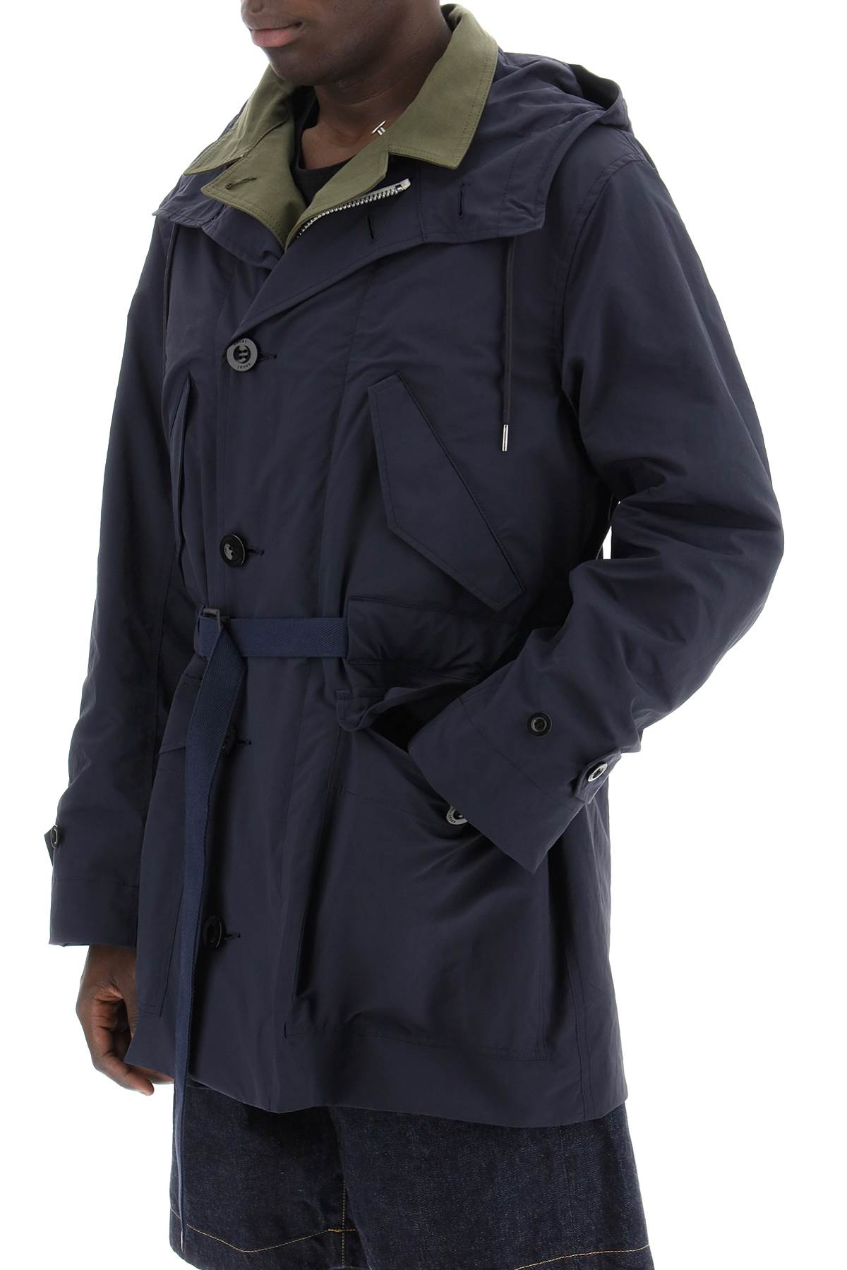 Sacai Army Green Cotton And Nylon Reversibile Jacket In Khakinavy