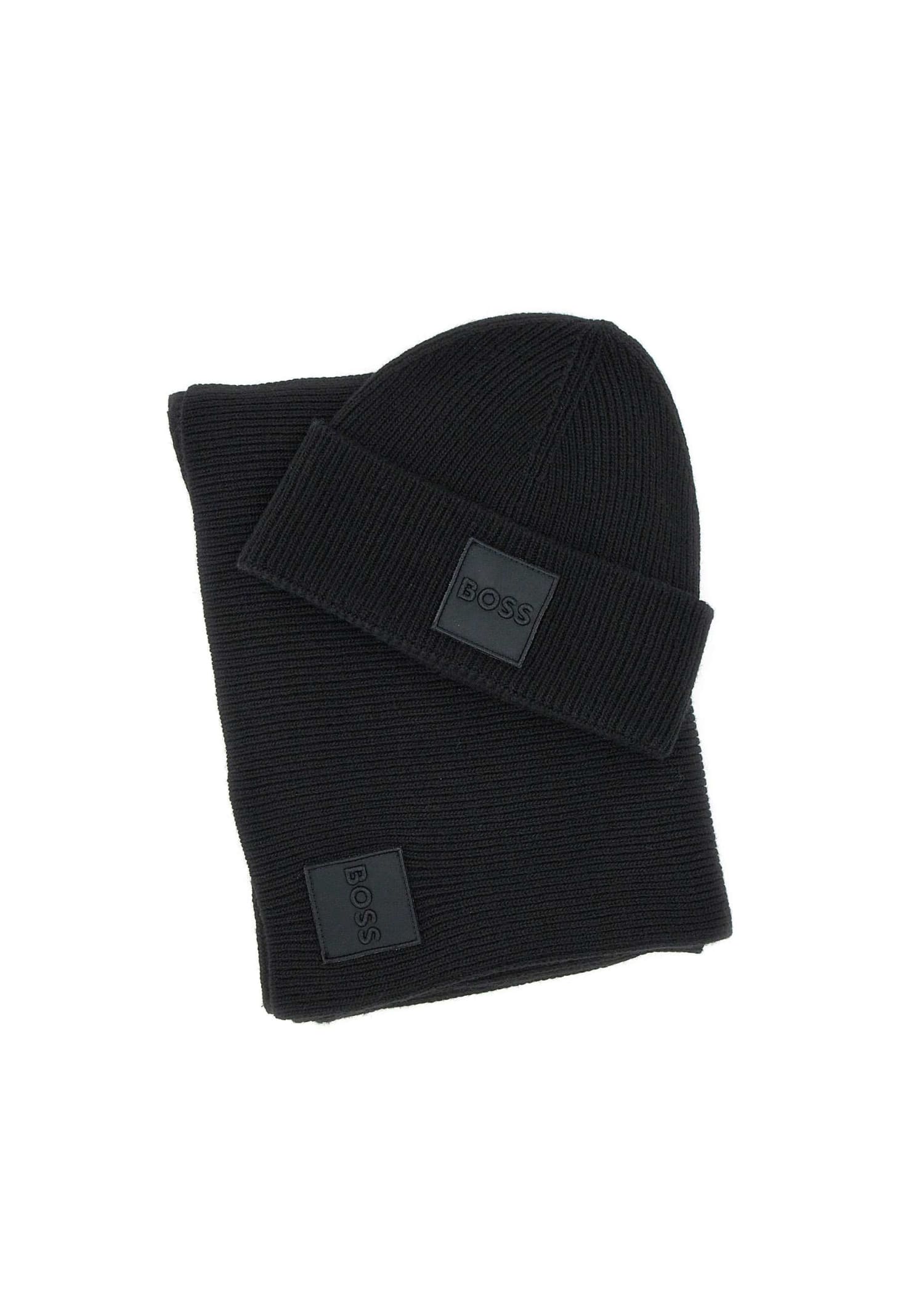 BOSS Logo Beanie and Scarf Set