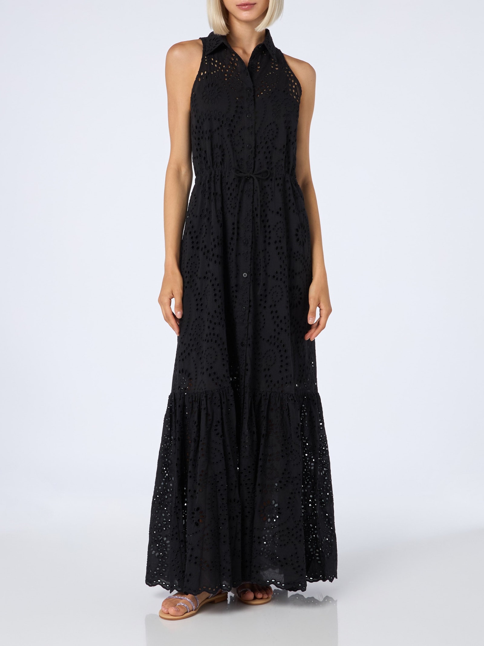 MC2 Saint Barth Woman Black Sangallo Lace Halterneck Dress