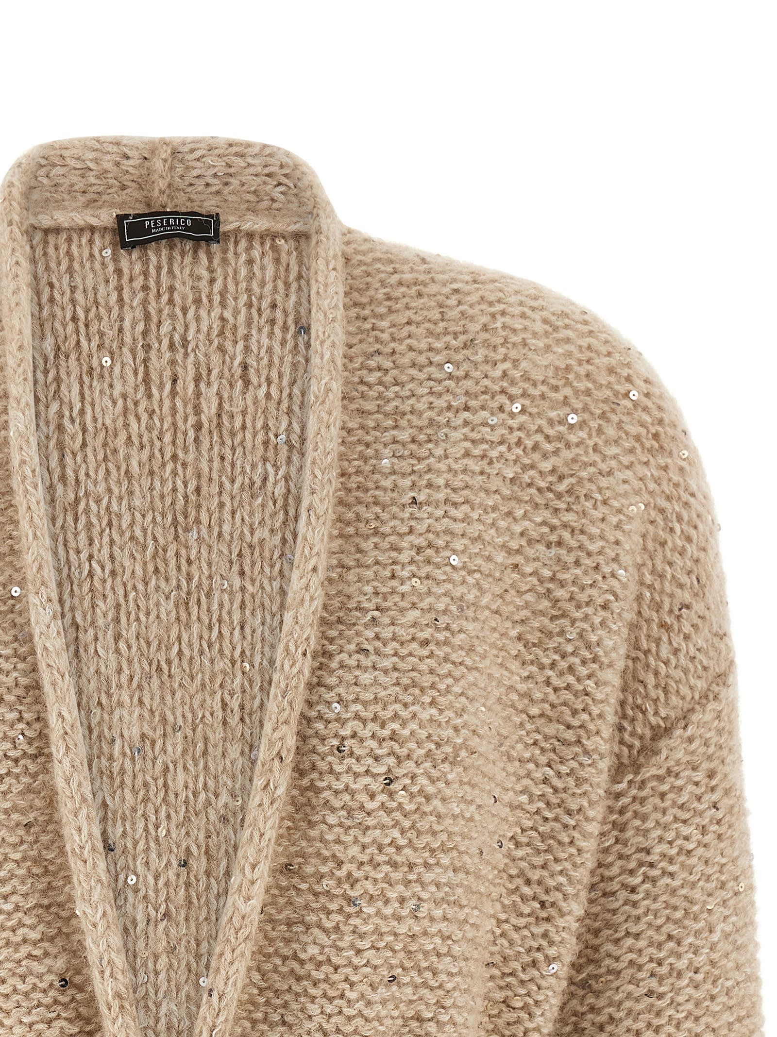 Peserico Sequin-embellished Belted Cardigan In Neutral