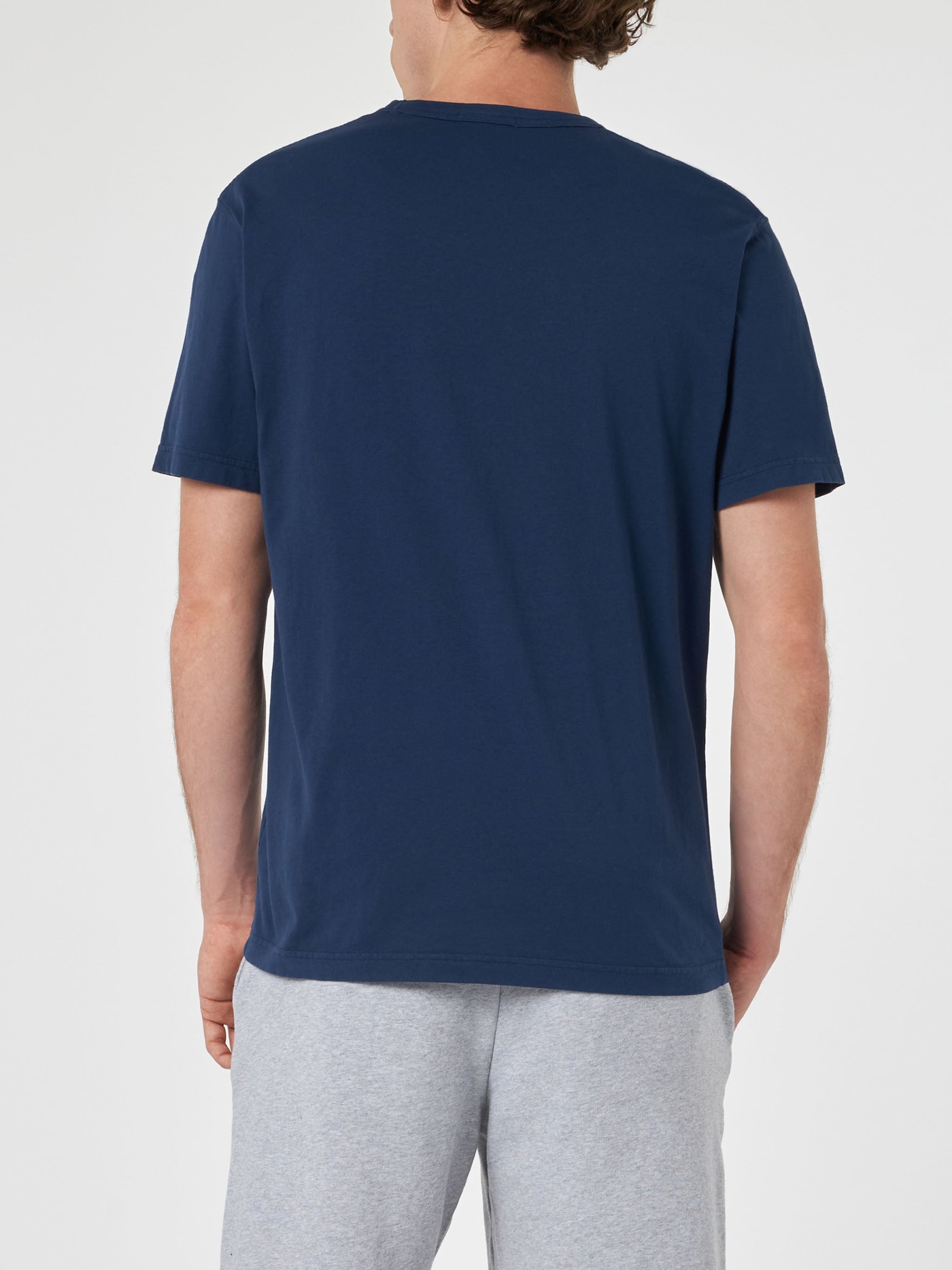 Shop Mc2 Saint Barth Man Blue Cotton Jersey T-shirt Dover With St. Barth Embroidery