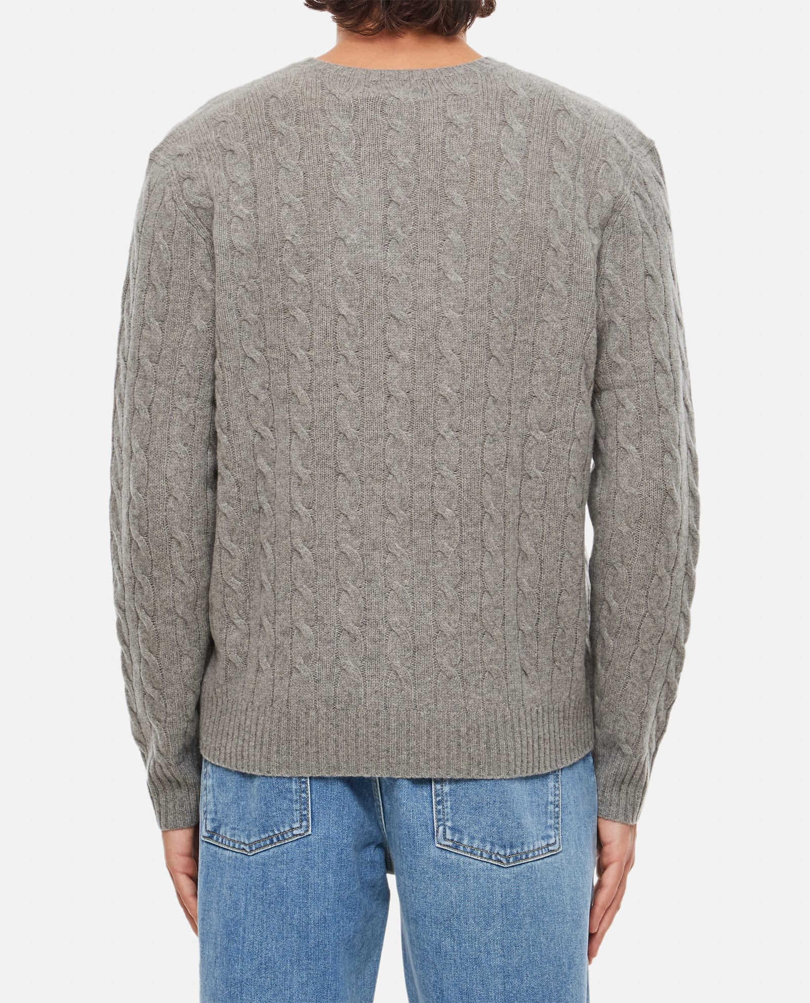 Shop Polo Ralph Lauren Cable Knit Wool Cashmere Jumper In Grey