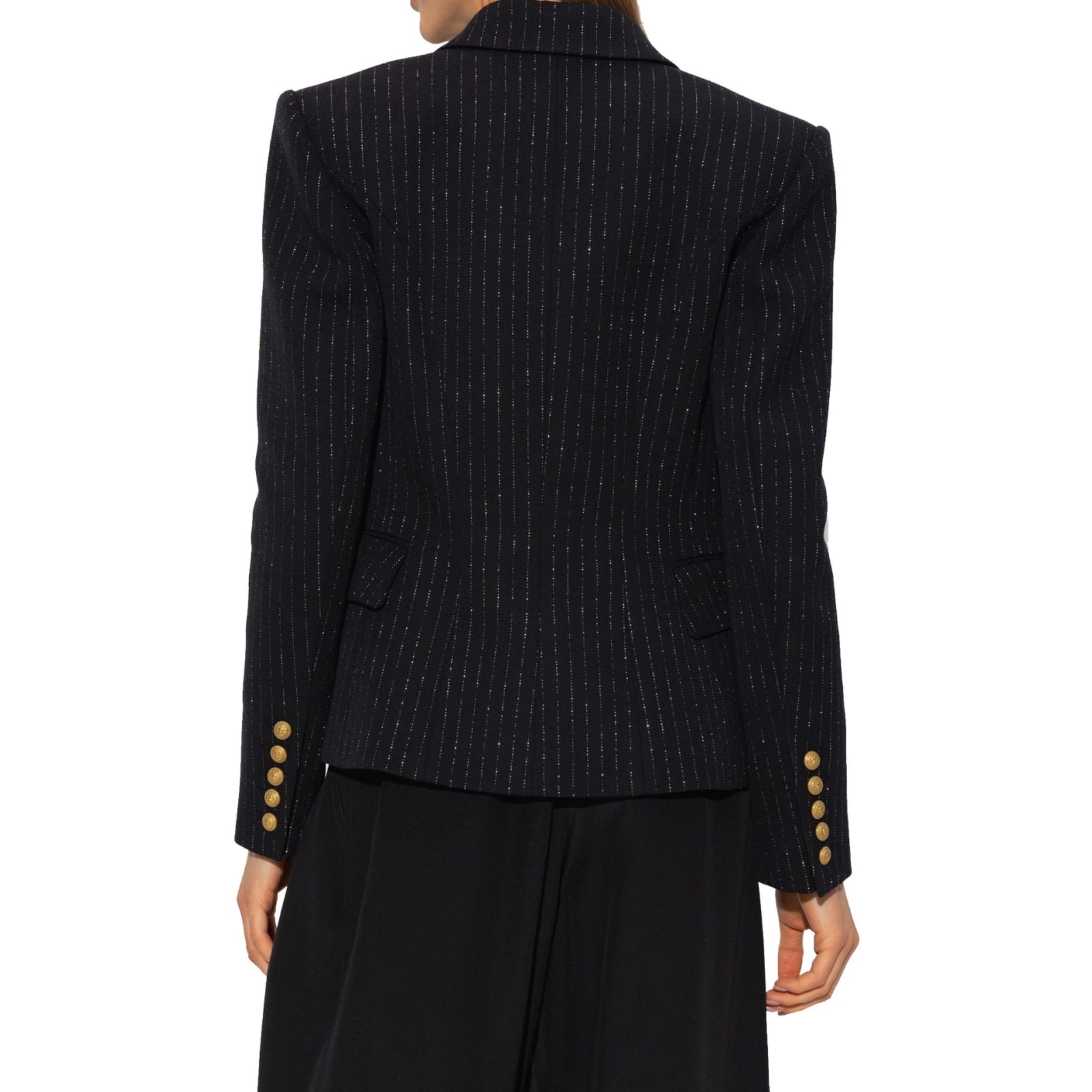 Shop Balmain Wool Striped Jacket In Black