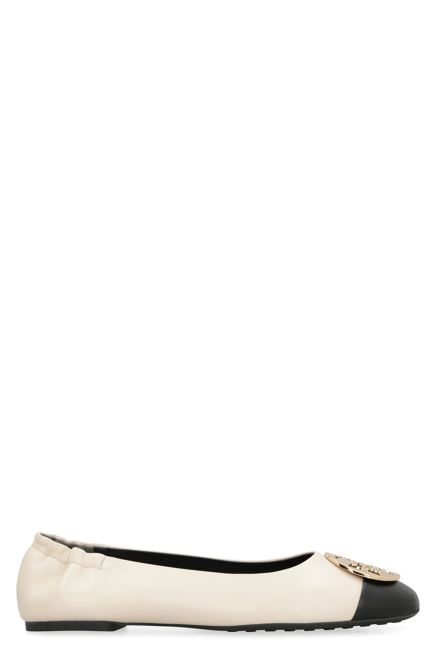 Tory Burch Claire Leather Ballet Flats In New Cream Black Gold