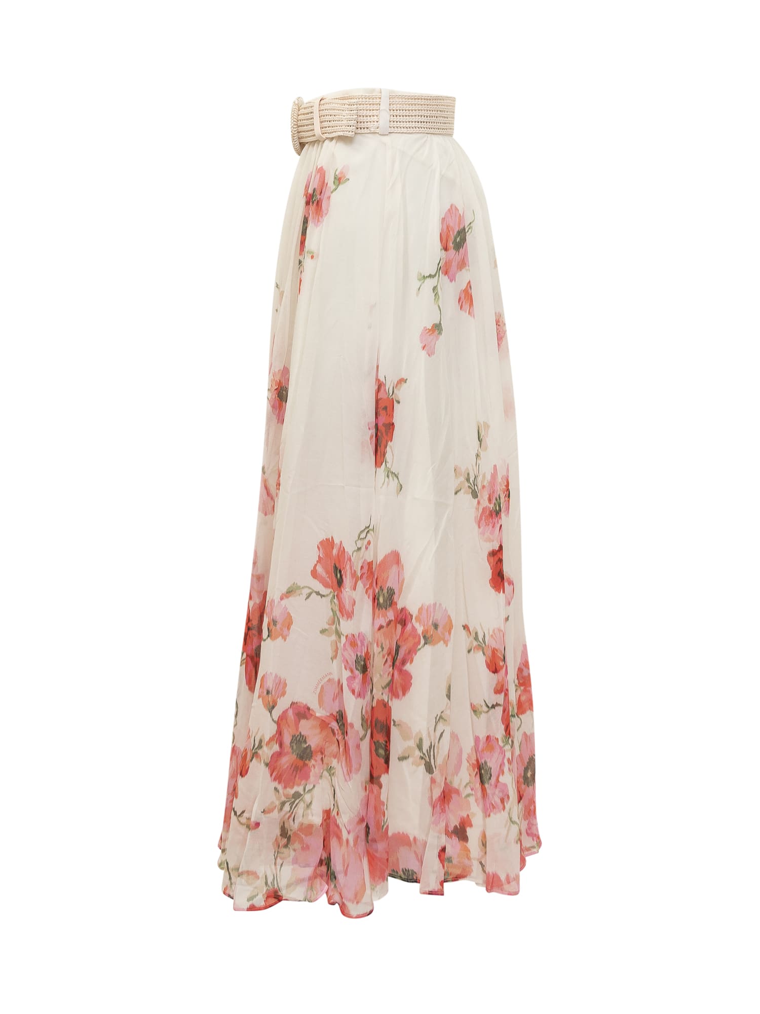 Shop Zimmermann Lightburst Skirt In Cream/red Floral