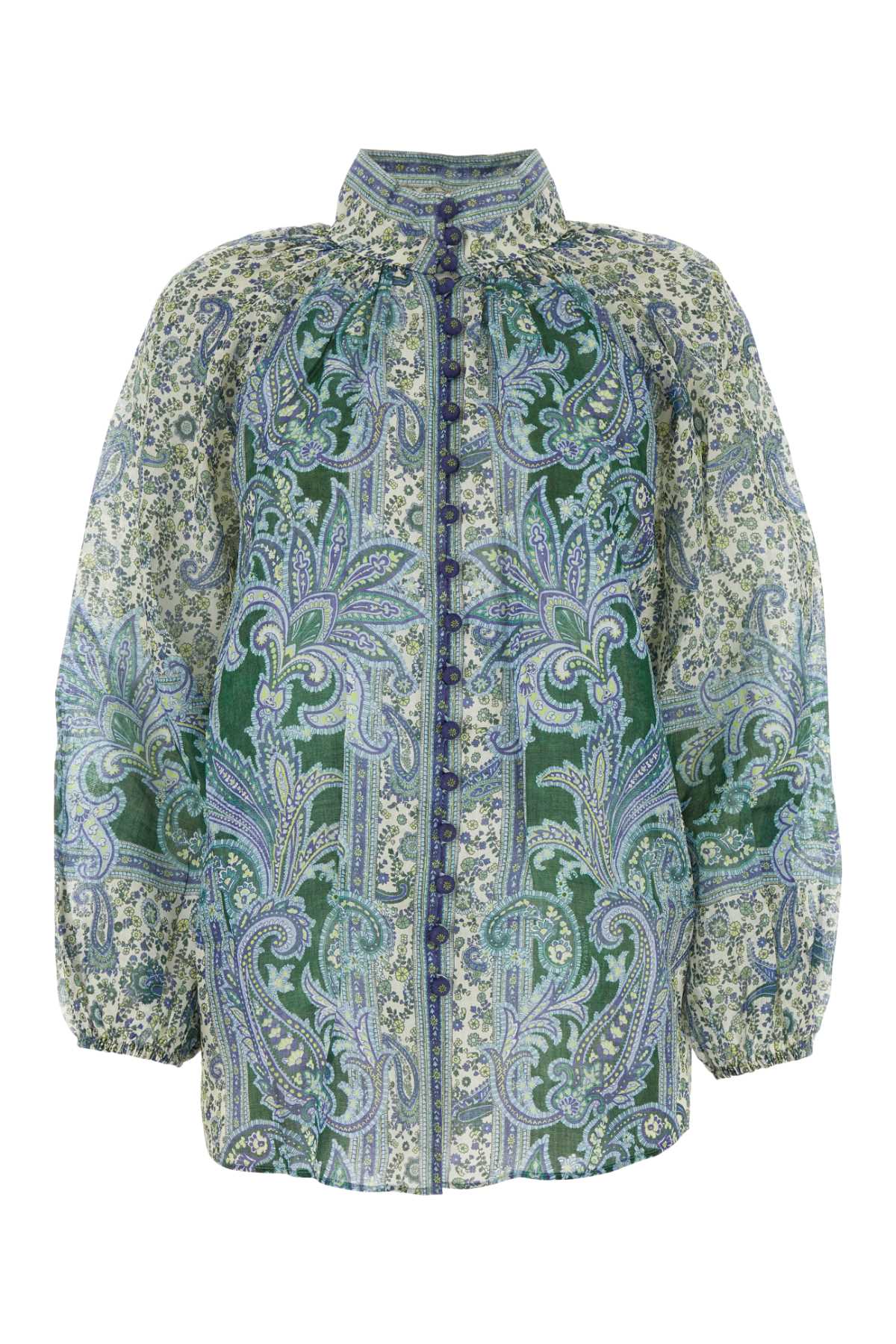 Shop Zimmermann Printed Ramie Ottie Blouse In Greenpaisley