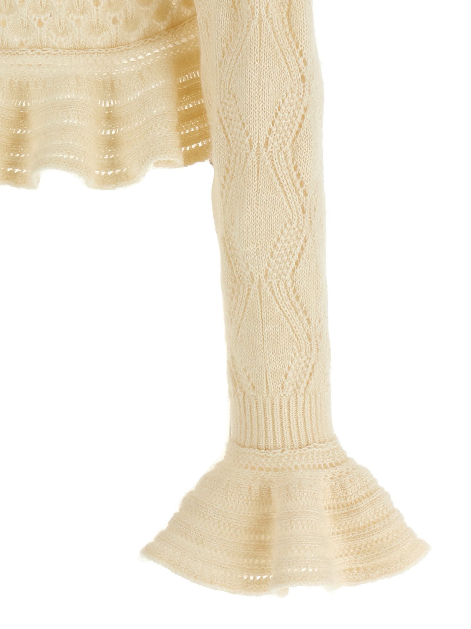 Chloé Ruffled Pointelle-knit Silk-alpaca Sweater In Yellow