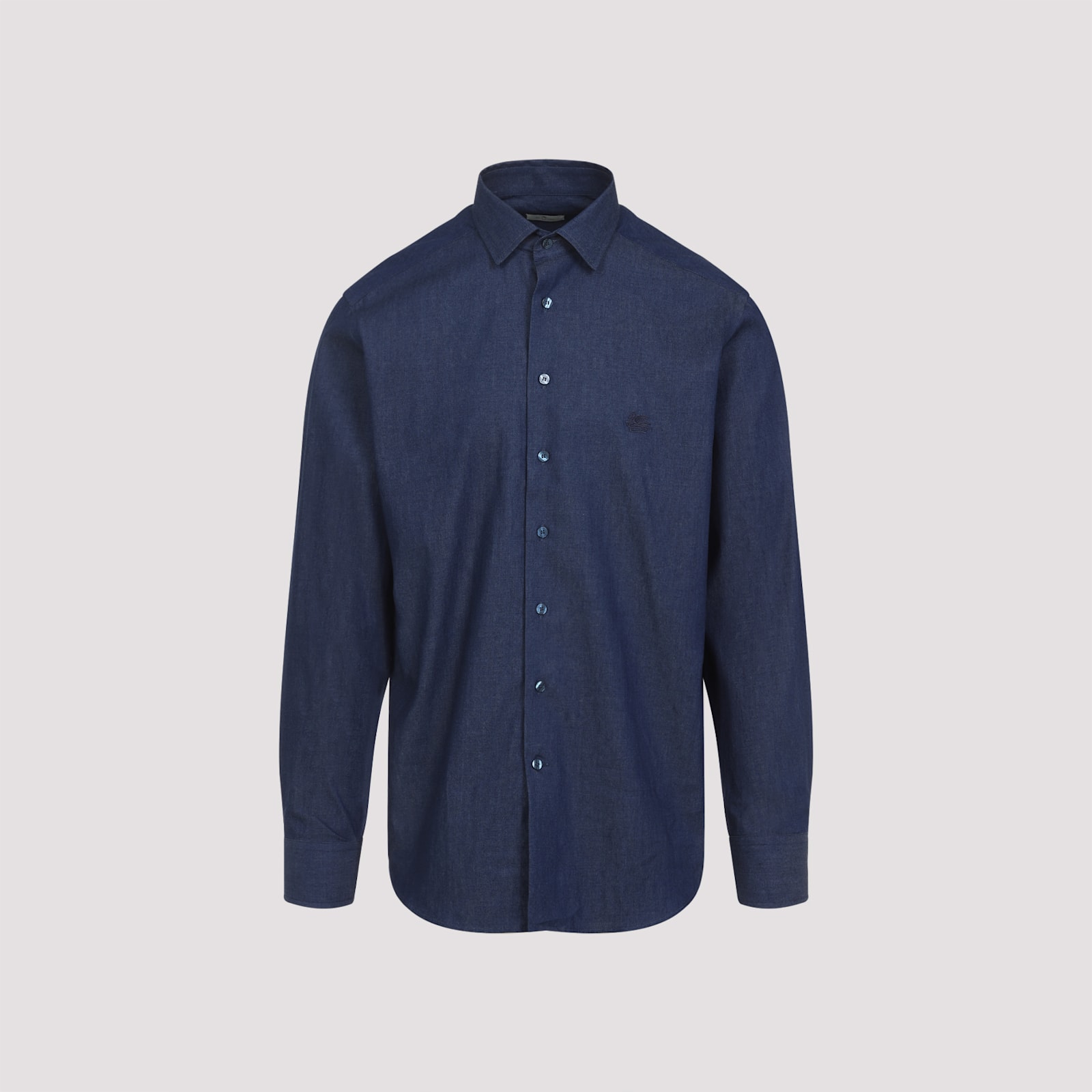Etro Pegaso Embroidered Long-sleeved Shirt In Blue