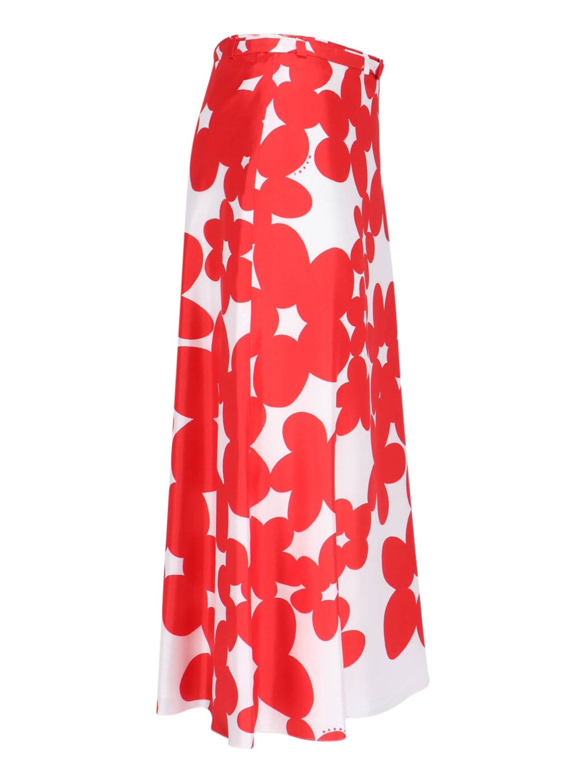 Marni Floral Print A-line Skirt With Belted Waist In Red