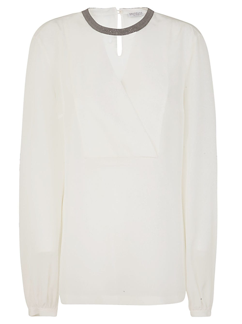Brunello Cucinelli Round Neck Shirt V-neck Detail In Natural