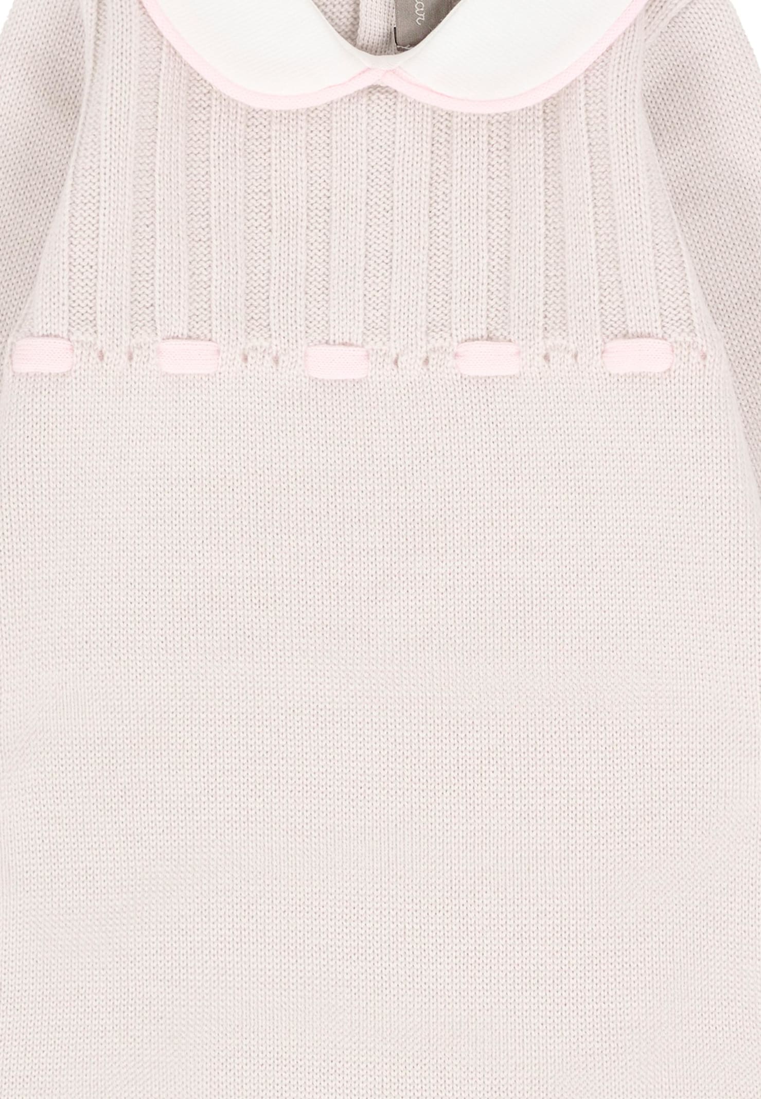 Little Bear Beige Jumpsuit For Babykids With Ivory Ribbon In White