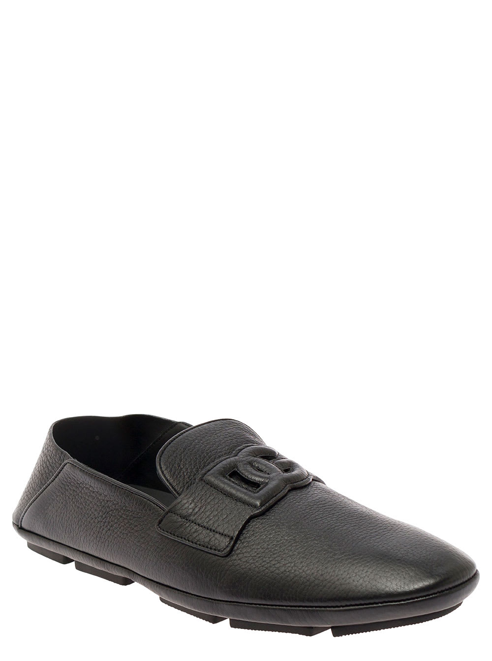 Shop Dolce & Gabbana Driver Black Loafers With Dg Logo In Leather Man