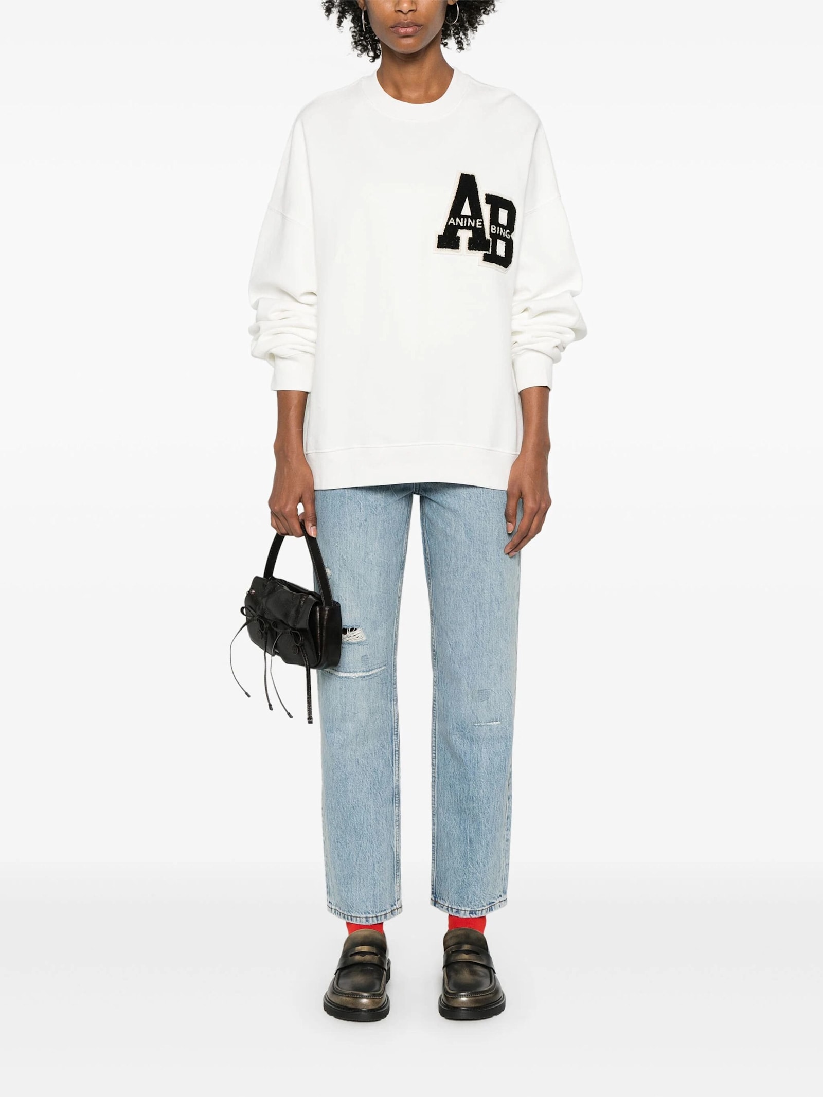 Anine Bing Miles Logo-patch Cotton Sweatshirt In White