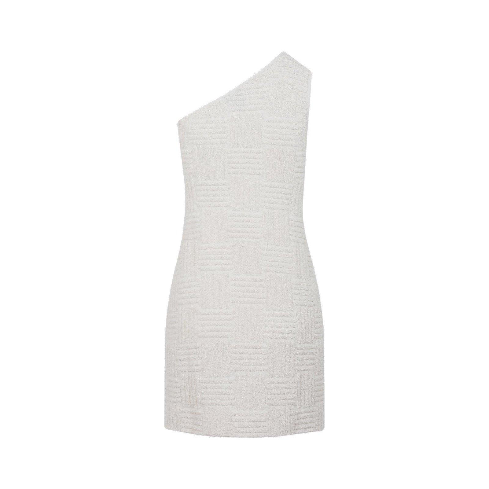 Shop Bottega Veneta Jacquard One-shoulder Mini Dress In Ivory