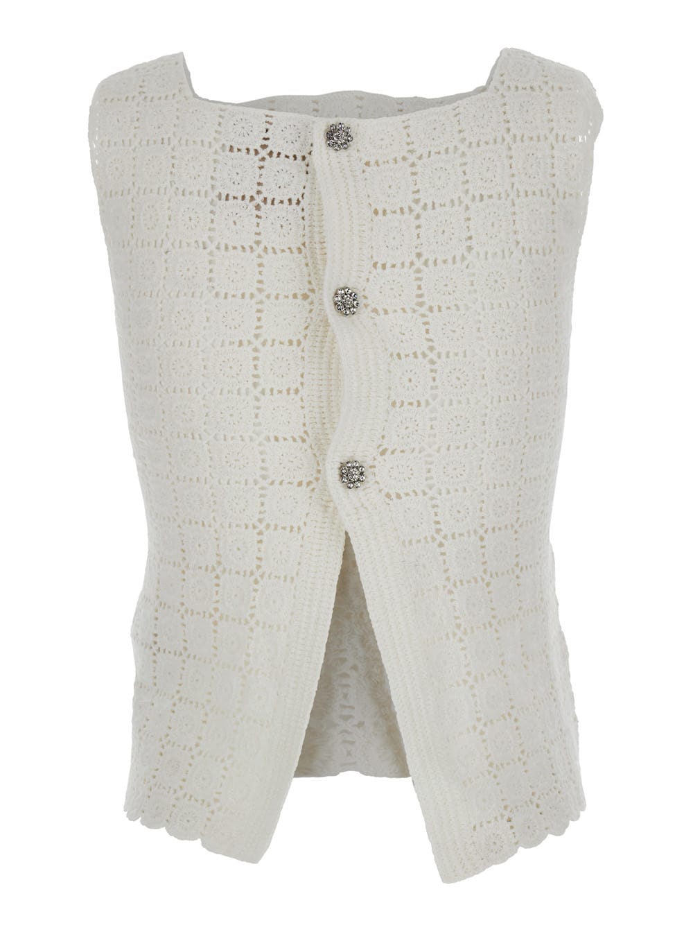 Shop Semicouture White Square Neck Knit Top In Cotton Woman