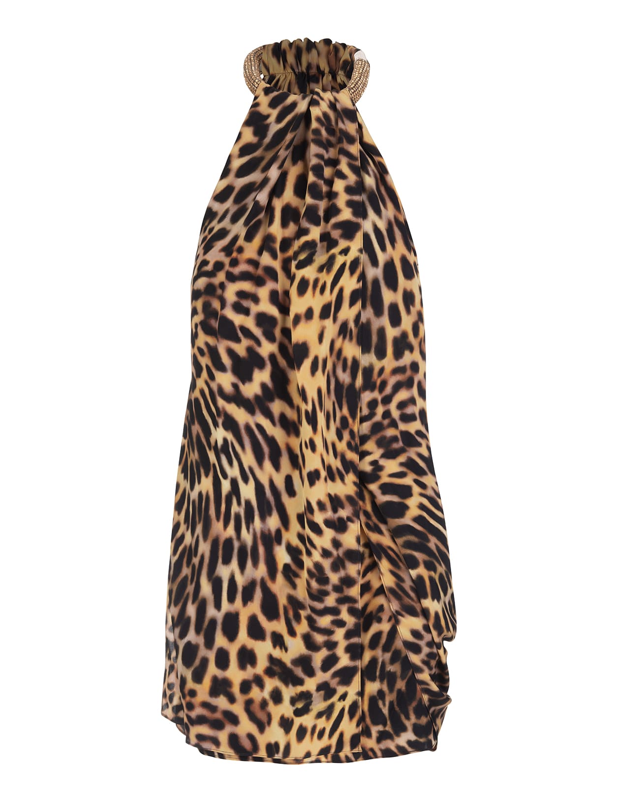 Stella McCartney Mini Dress In Yellow With All-over Cheetah Print And Diamond Effect Choker