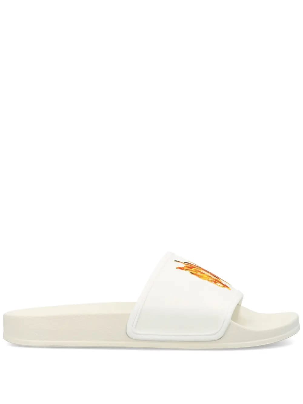 Shop Palm Angels White Slippers With Flaming Pa