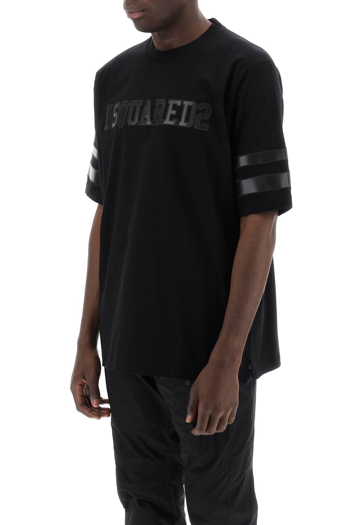 Shop Dsquared2 T-shirt With Faux Leather Inserts In Black (black)