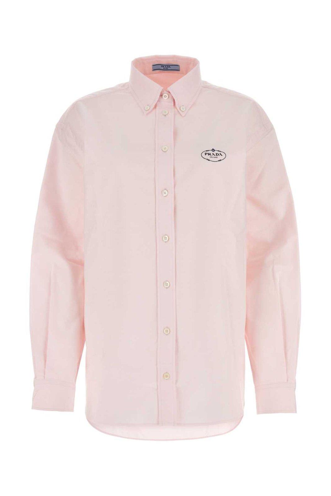 Shop Prada Logo Detailed Oversized Shirt In Pink