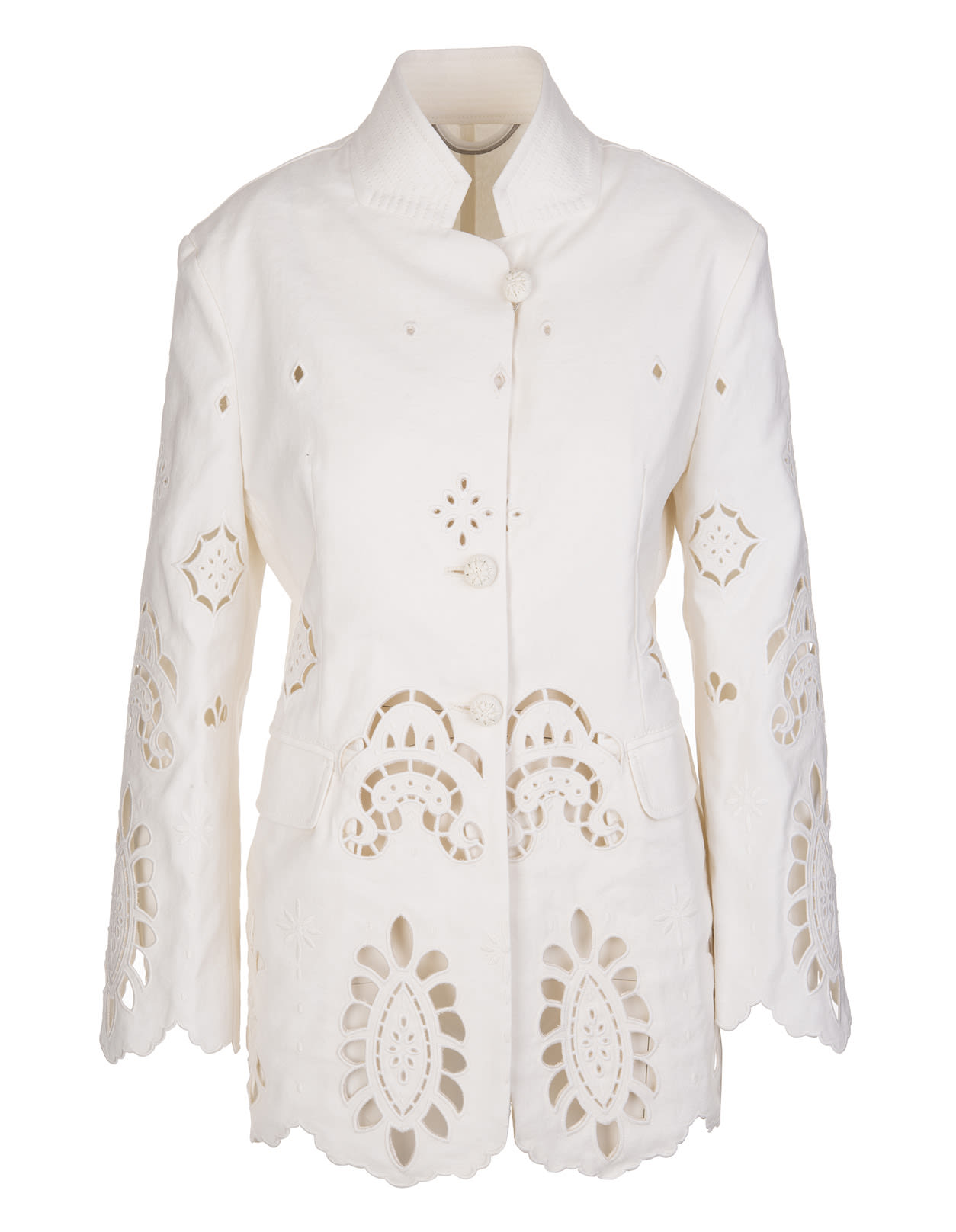 Ermanno Scervino White Single Breasted Jacket With Carved Embroidery