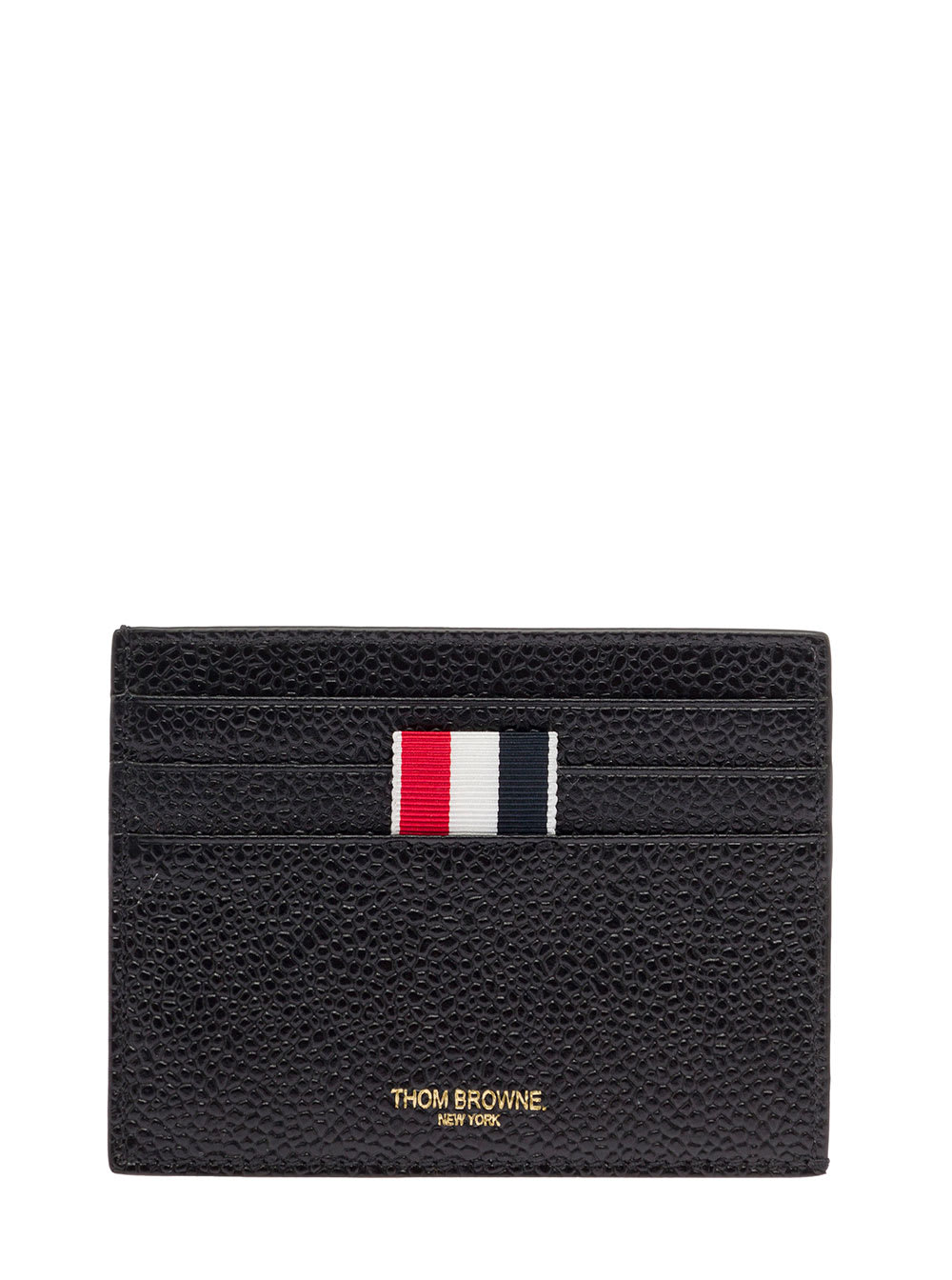 Shop Thom Browne Mans Black Leather Card Holder With Logo