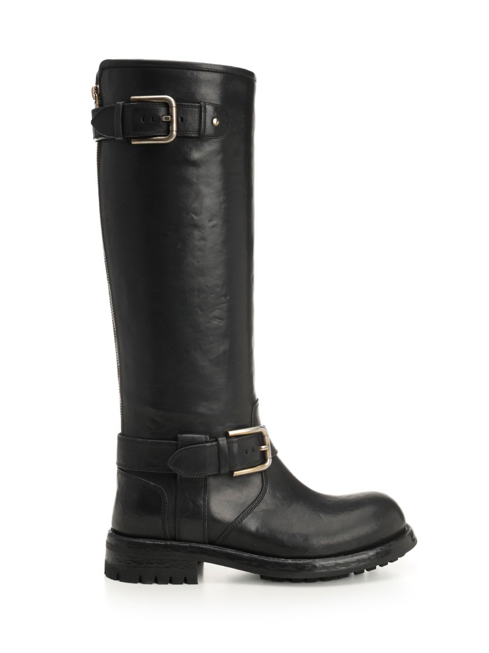 Dolce & Gabbana Leather Biker Boot In Black