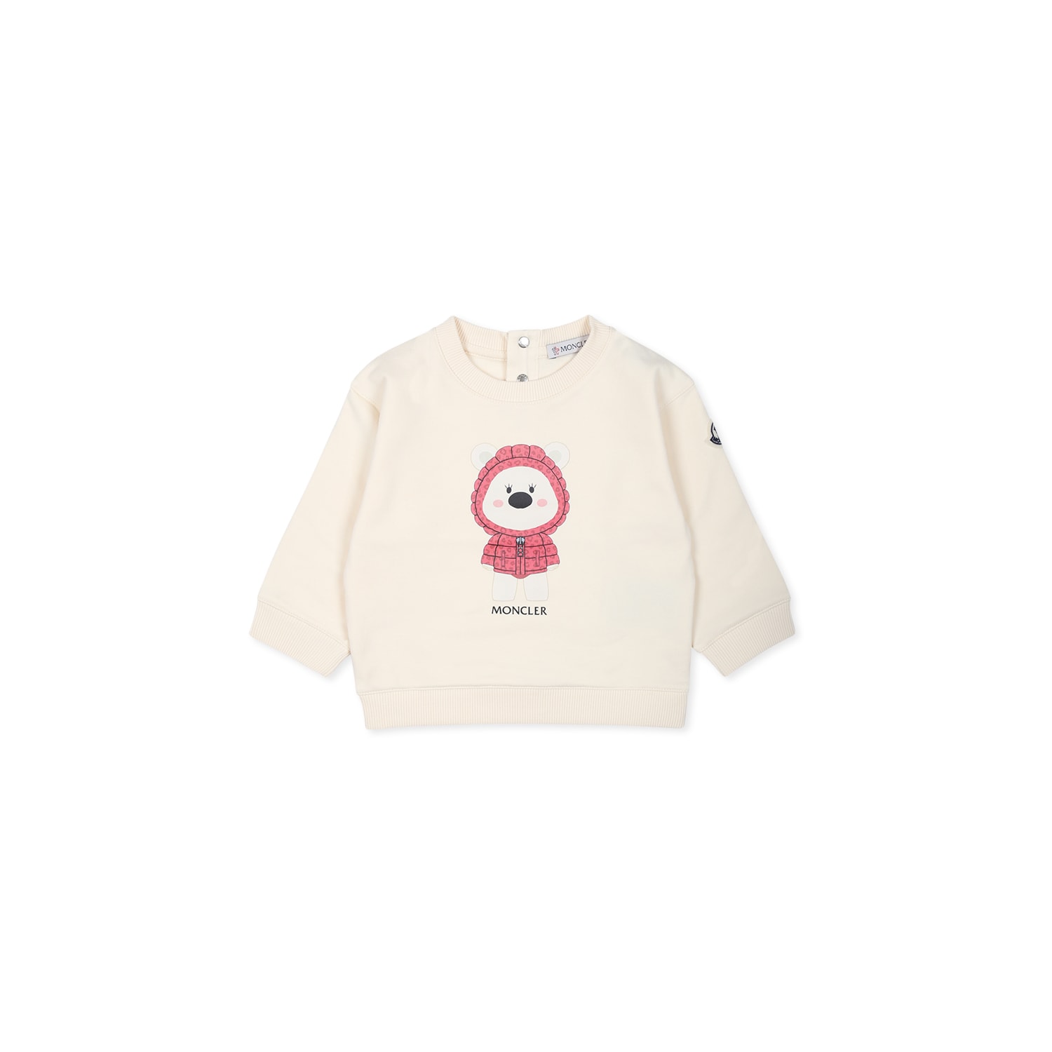 Moncler Ivory Sweatshirt For Baby Girl With Bear And Logo In Ivory