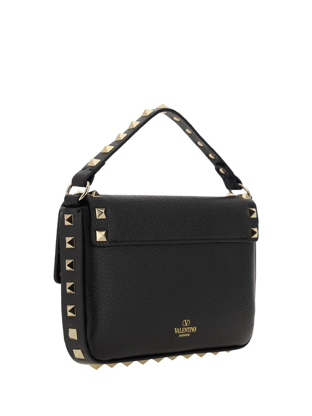 Valentino Garavani Rockstud Foldover Top Crossbody Bag In Black