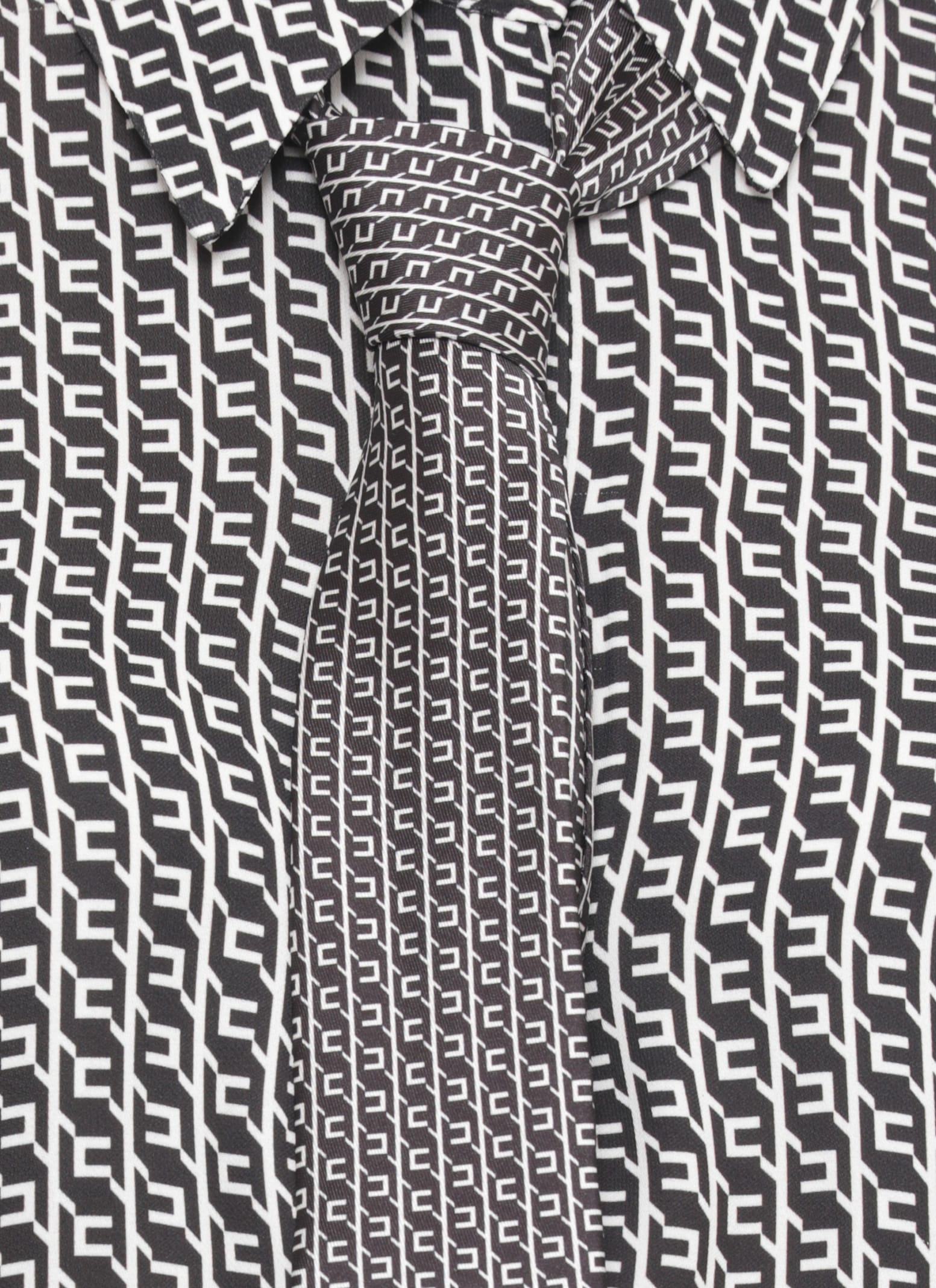 Elisabetta Franchi Geometric Print Long Sleeve Shirt With Tie In Black