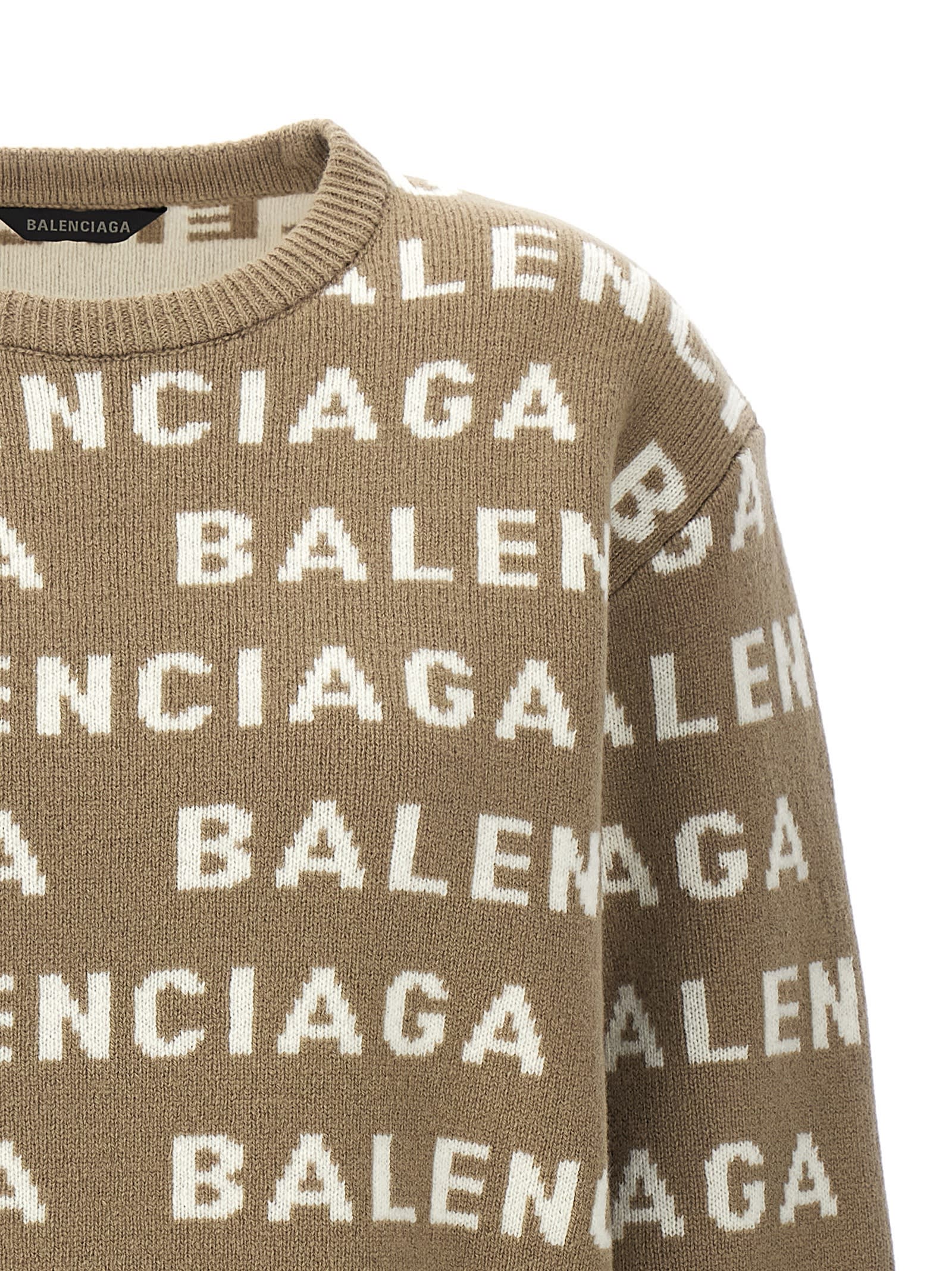 Shop Balenciaga All-over Logo Sweater In Beige