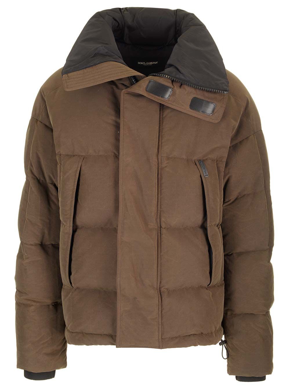 Shop Dolce & Gabbana High Collar Down Jacket In Brown