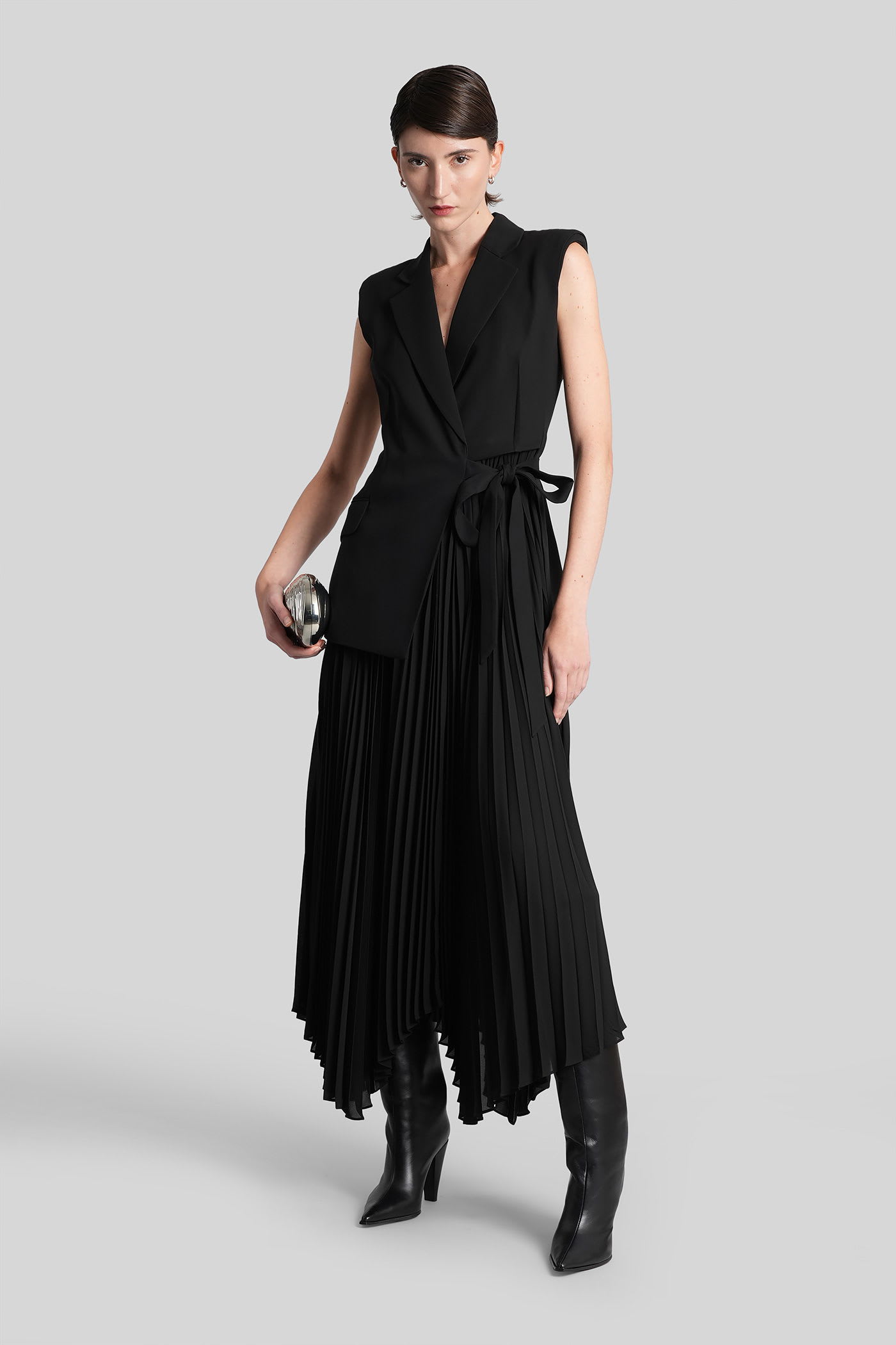 Simkhai Helena Layered Crepe And Chiffon Midi Wrap Dress In Black
