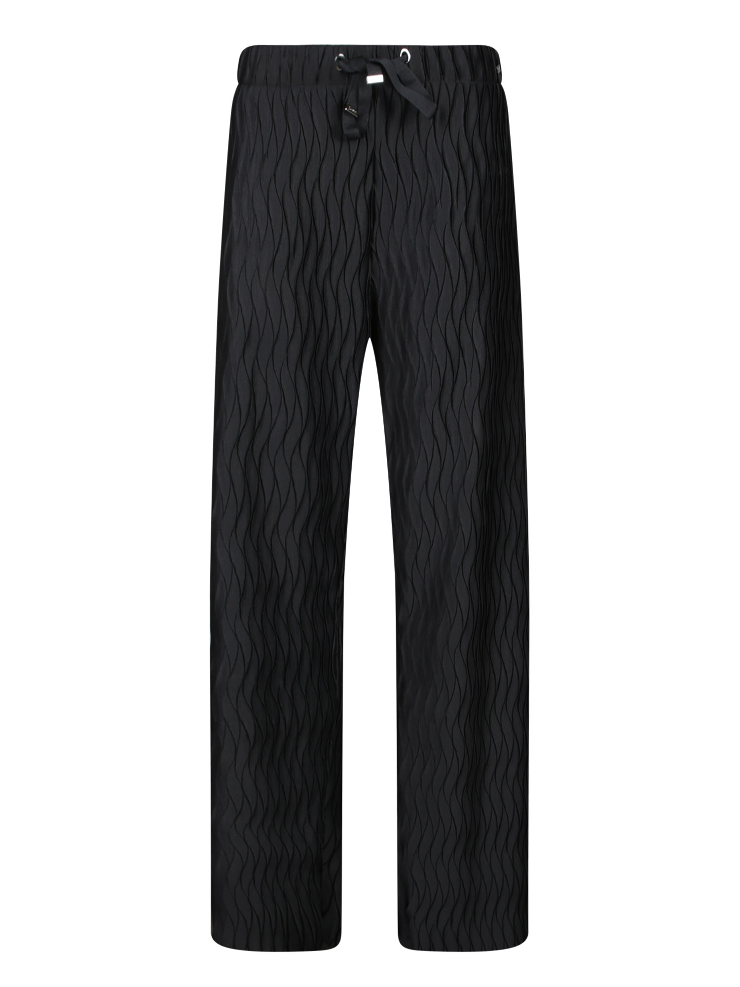 Herno Black Trousers With Wavy Pattern And Drawstring Waist In Black