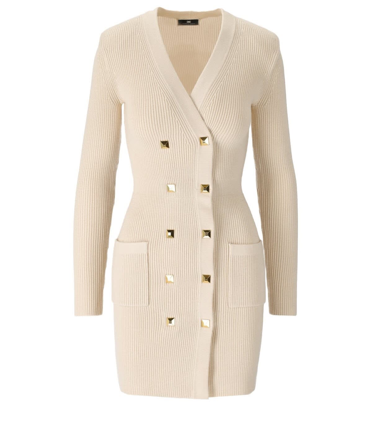 Elisabetta Franchi Butter Knitted Coat Dress With Studs
