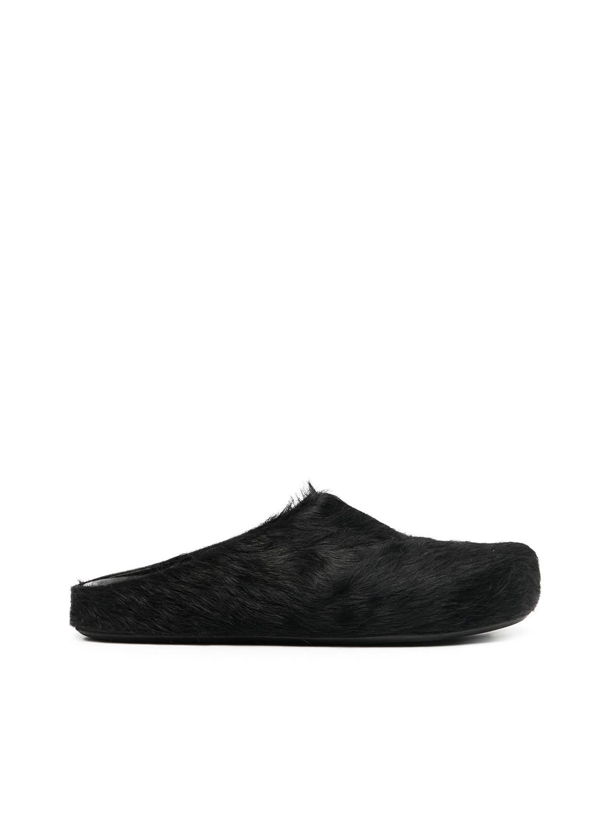 Marni Long-hair Calfskin Fussbett Sabot In Black