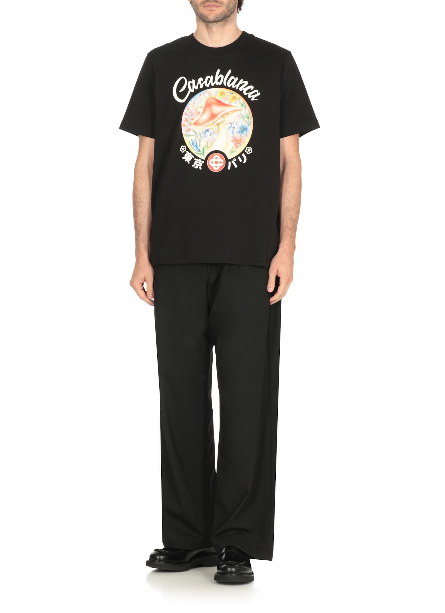 Casablanca Black Crewneck T-shirt With Logo On The Front In Black