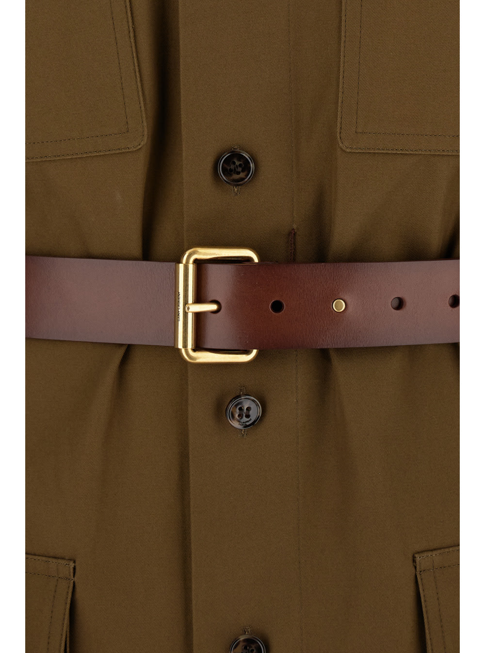 Saint Laurent Camel Brown Saharienne Belted Shirt In Ecorce