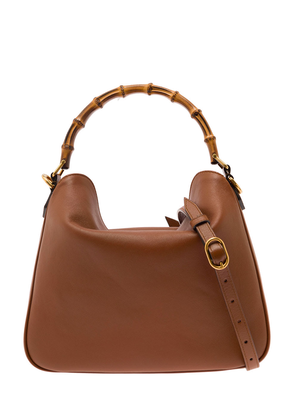 GUCCI MEDIUM GUCCI DIANA BROWN SHOULDER BAG WITH BAMBOO HANDLE AND DOUBLE G DETAIL IN LEATHER WOMAN