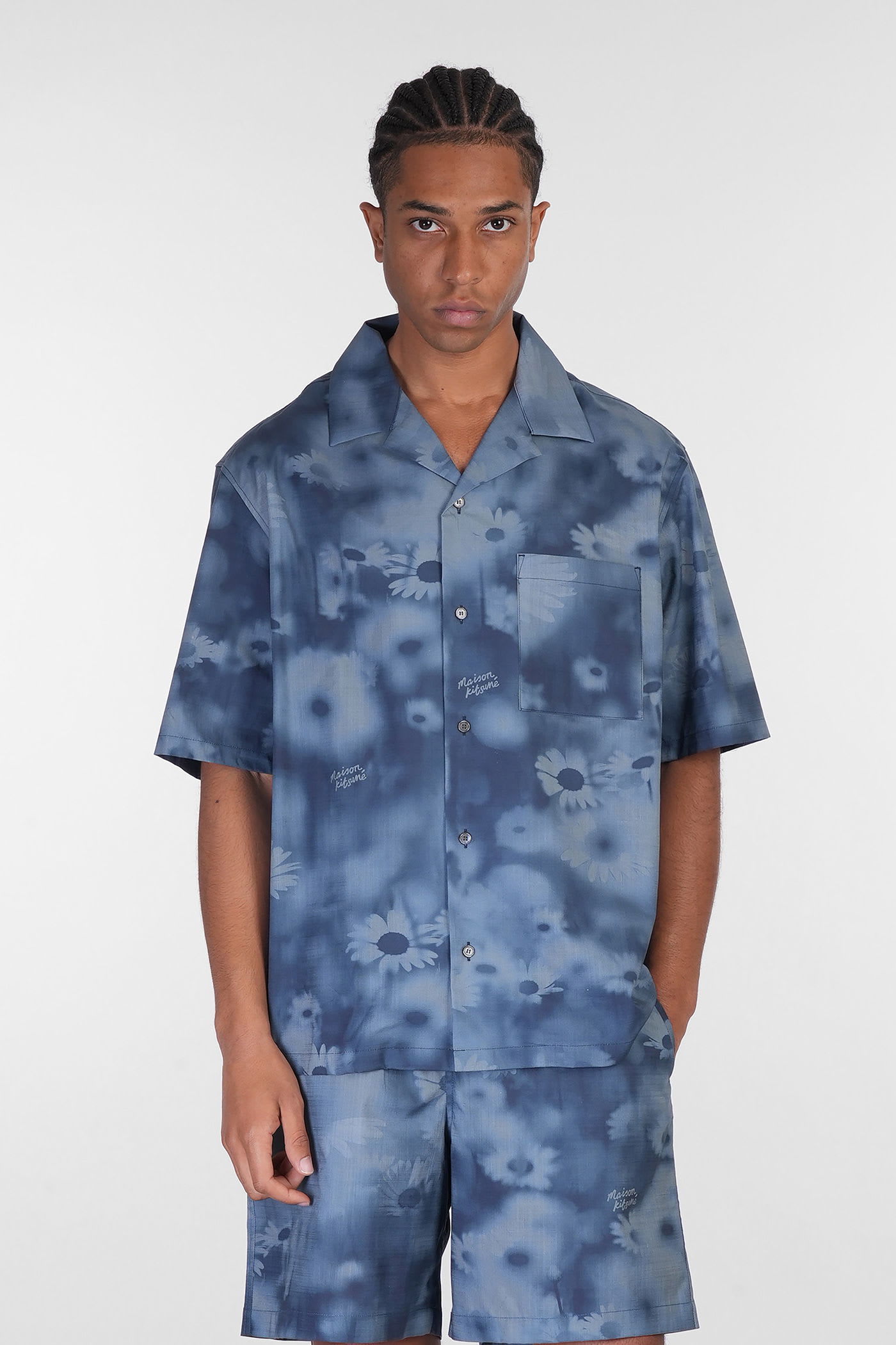 Shop Maison Kitsuné Shirt In Blue Cotton