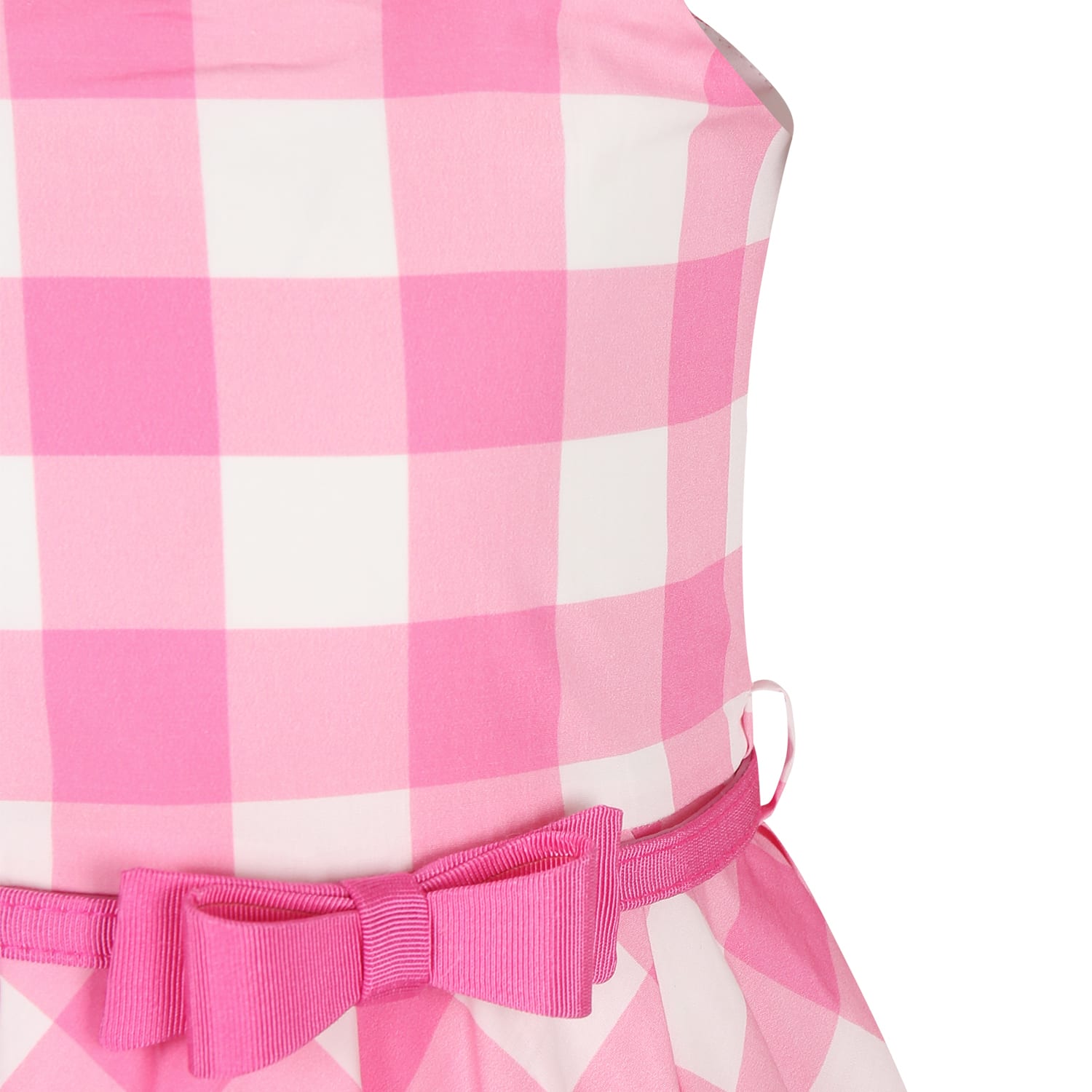 Shop Monnalisa Pink Dress For Girl With Bow And Vichy Print In Multicolor