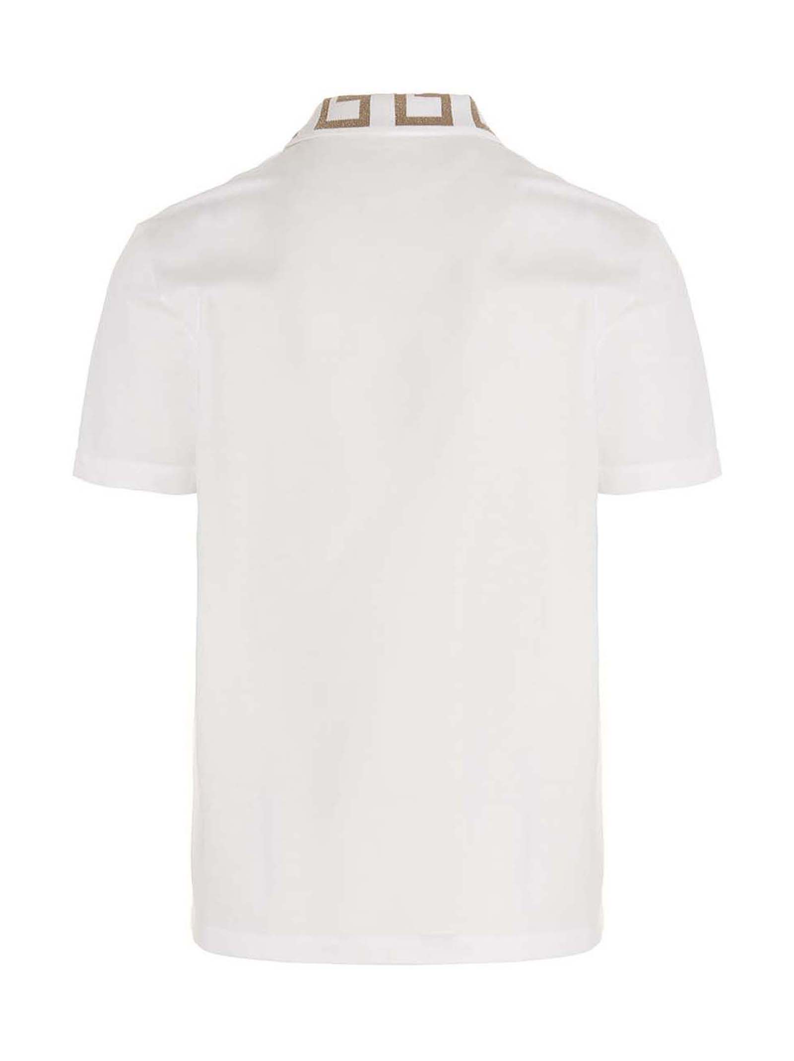 Shop Versace Greca Polo Shirt In White