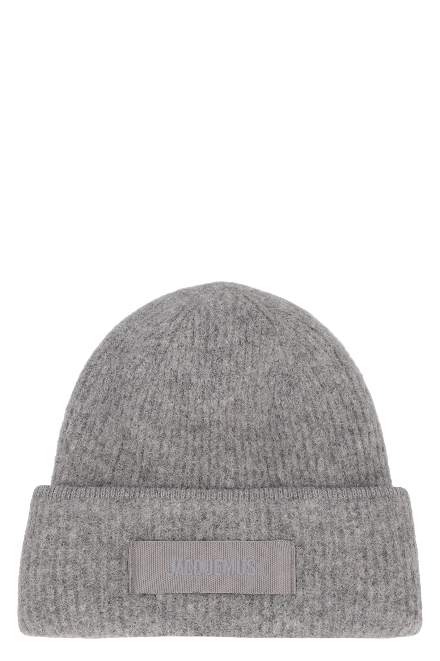 Jacquemus Gros Grain Knitted Beanie In Gray