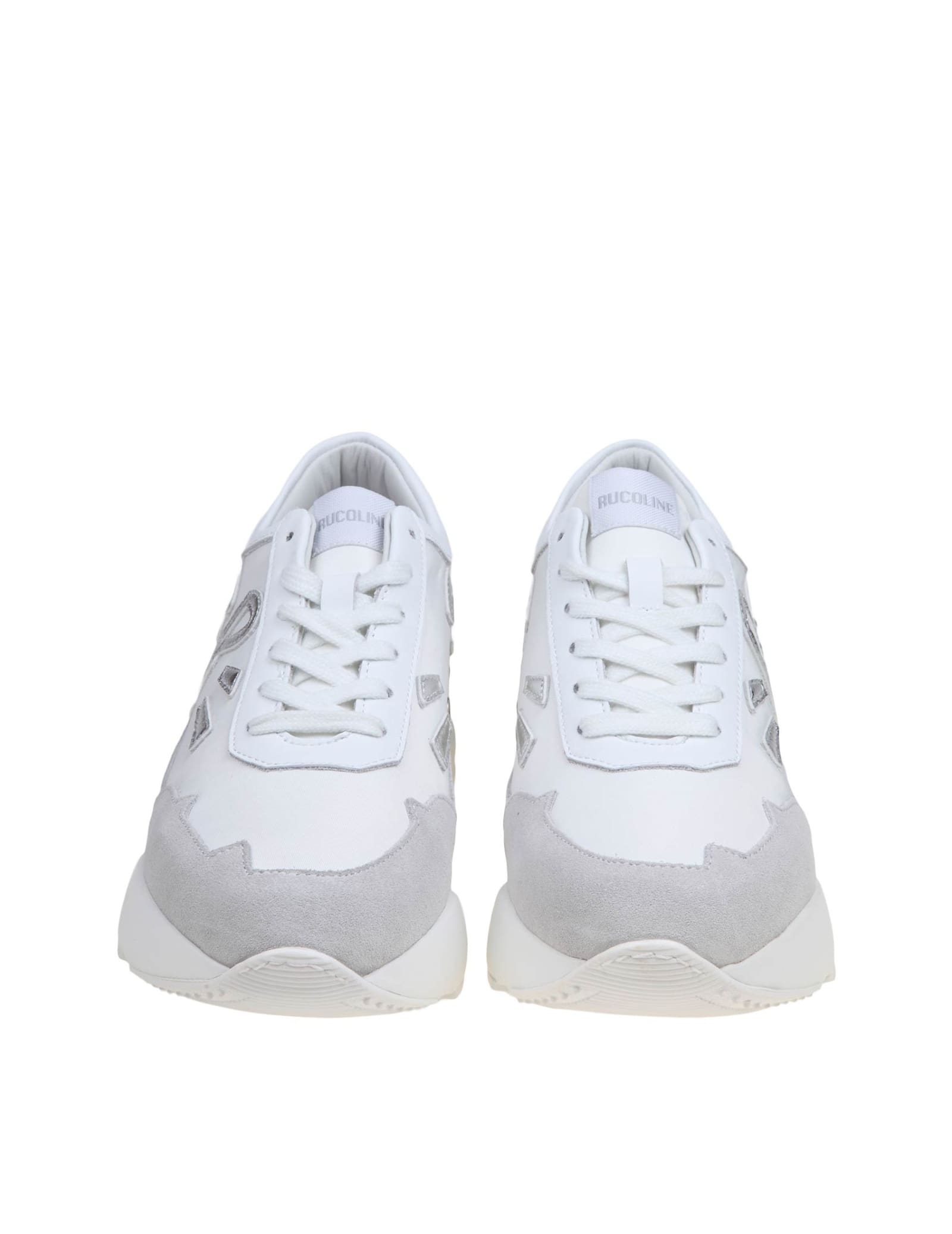 Shop Ruco Line White And Silver Leather Sneakers