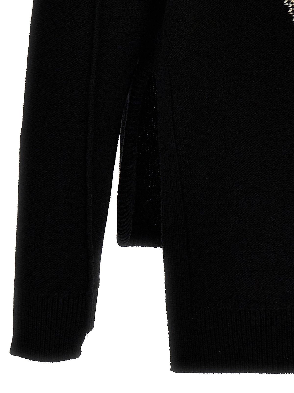 Shop Off-white Off White Intarsia-logo Crewneck Sweater In Black/cream