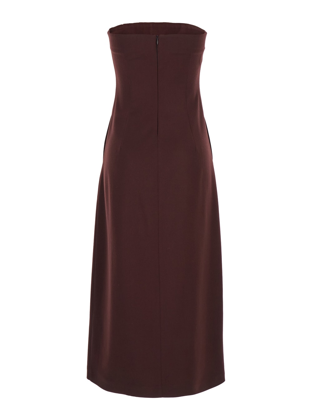 Semicouture Bordeaux Sleeveless Midi Dress With Bustier-style Neckline In Bordeaux