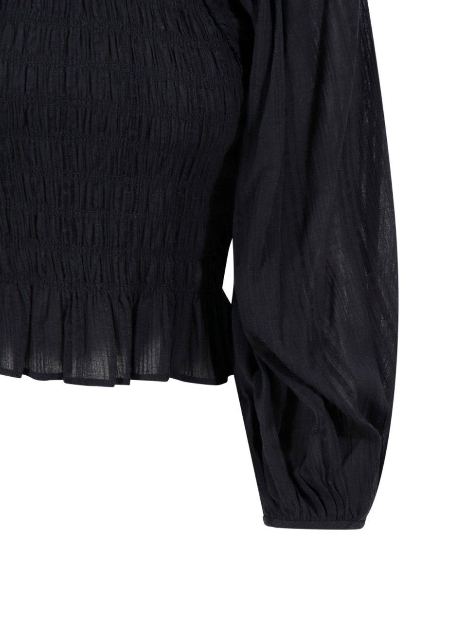 Shop Marant Etoile Idris Ruffle-smocked Puff Sleeved Blouse In Nero