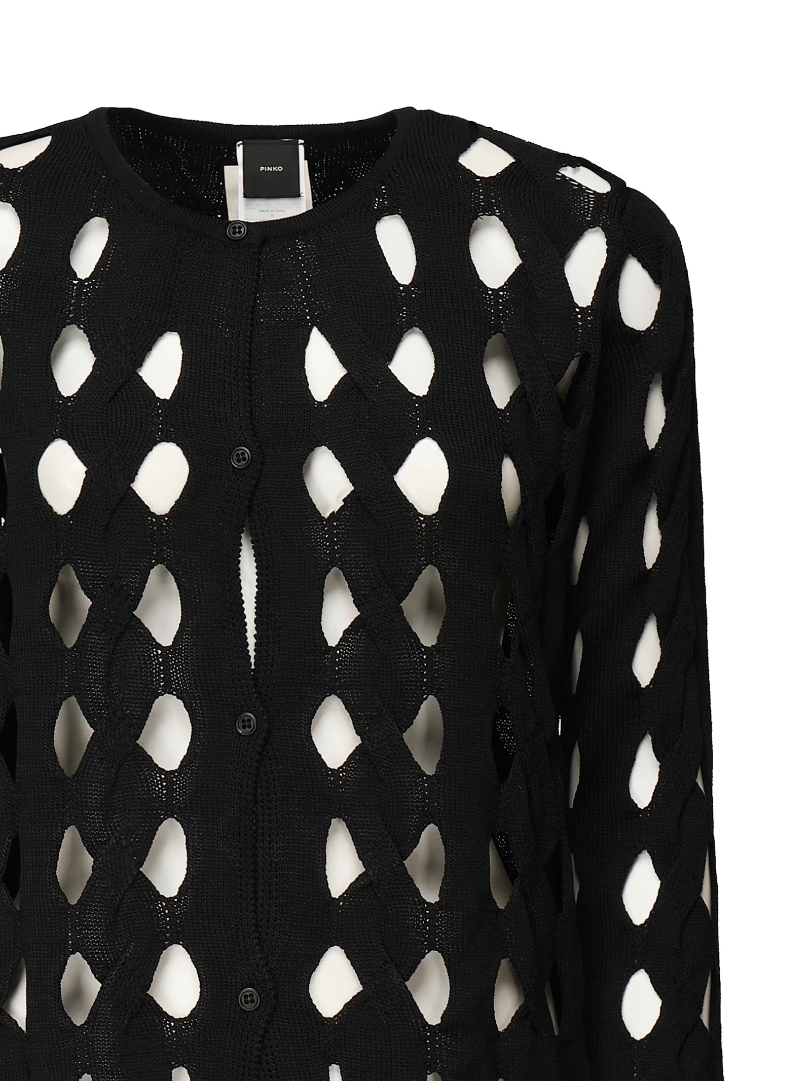 Pinko Openwork Knit Cardigan In Black