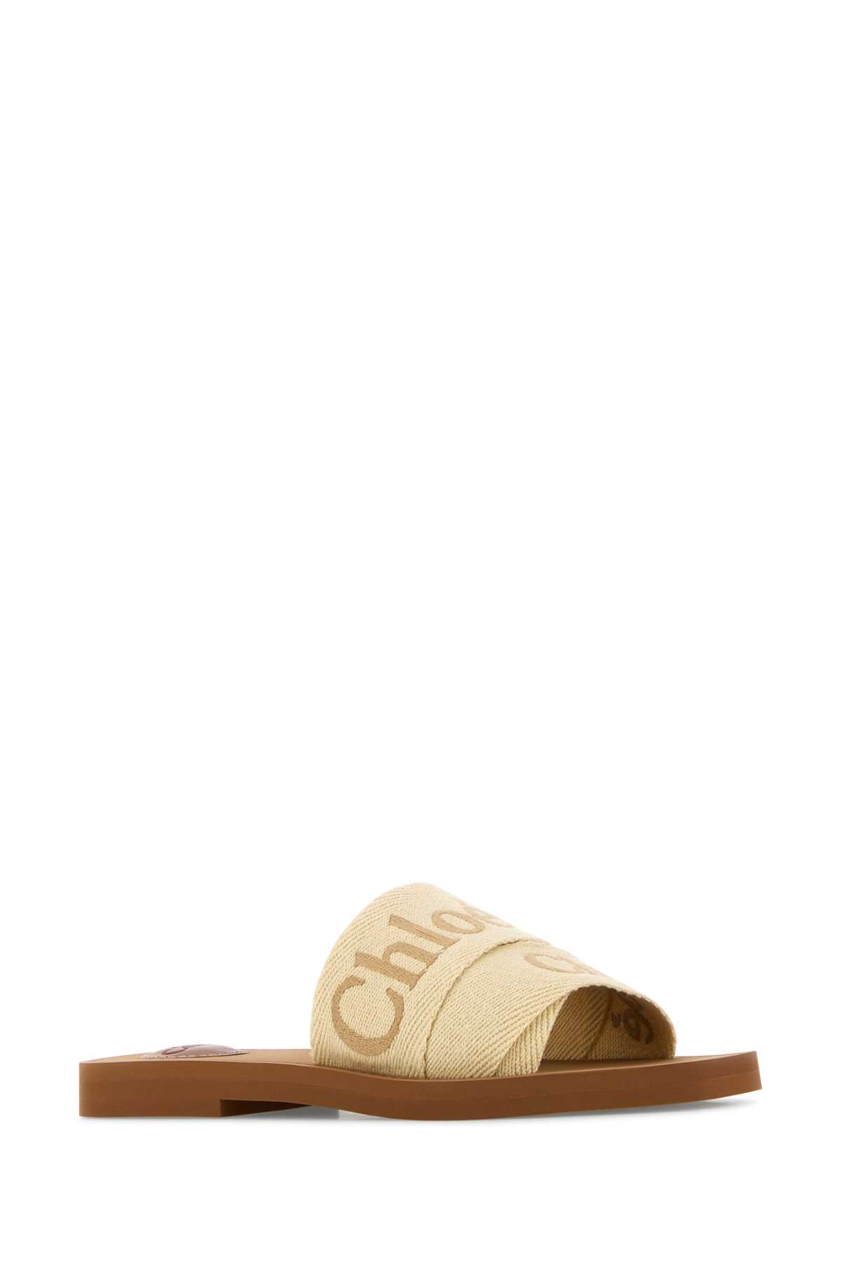 Shop Chloé Cream Linen Woody Slippers In Sweetbeige