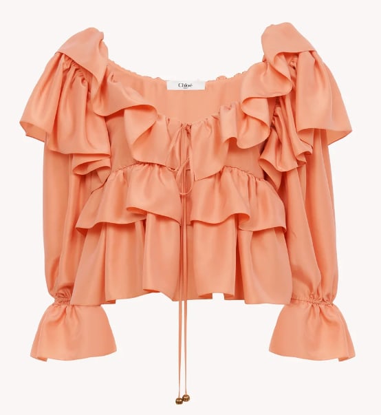 Chloé Top With Coral Colour Silk Bow In Pink